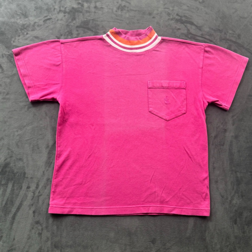 Nautica Pink Mock Neck Striped Collar Pocket T-Shirt Mens Small Cotton